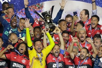 Der aus der Bundesliga bekannte Diego (M) von Flamengo Rio de Janeiro feiert mit den Teamkollegen die Meisterschaft.