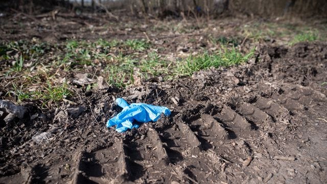 Ein Einmalhandschuh liegt nahe des mutmaßlichen Tatorts. Ein Einmalhandschuh liegt nahe des mutmaßlichen Tatorts.