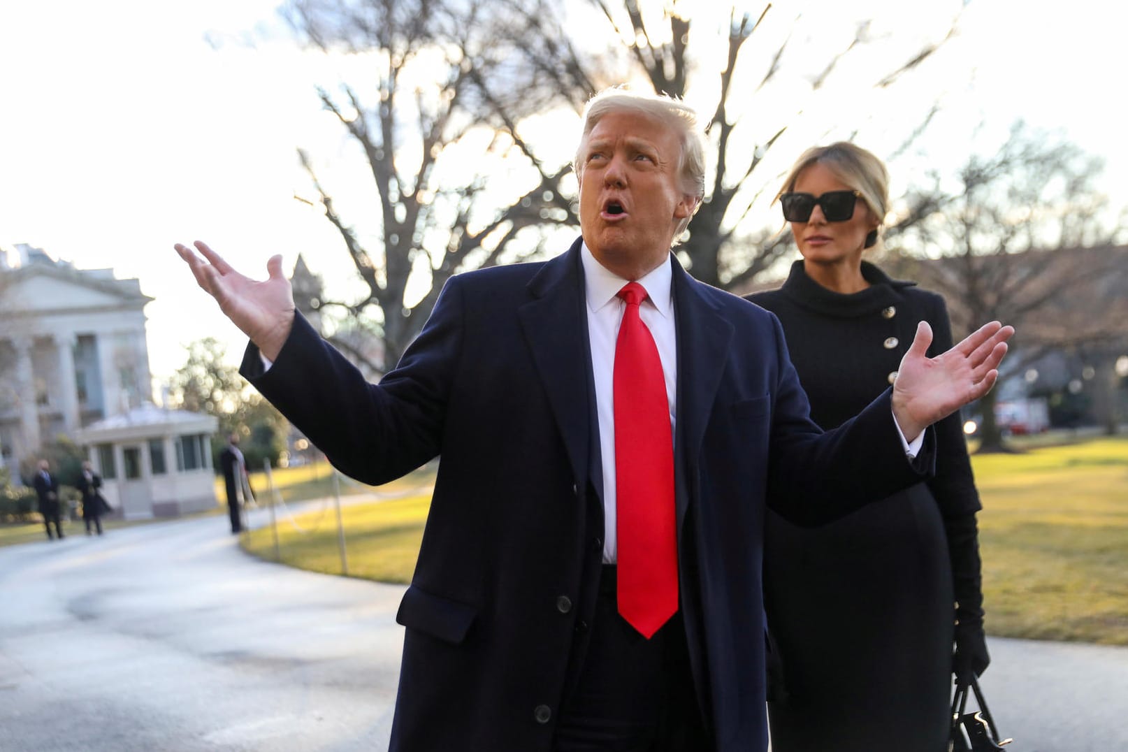 Donald und Melania Trump verlassen am Tag der Vereidigung von Joe Biden zum US-Präsidenten das Weiße Haus: Trump wird fünf Wochen später seine erste Rede in Florida halten.