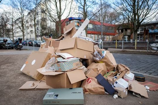 Ein großer Stapel mit Altpapier liegt auf der Straße (Symbolbild): Inmitten von Papiermüll lag ein Schafskopf.