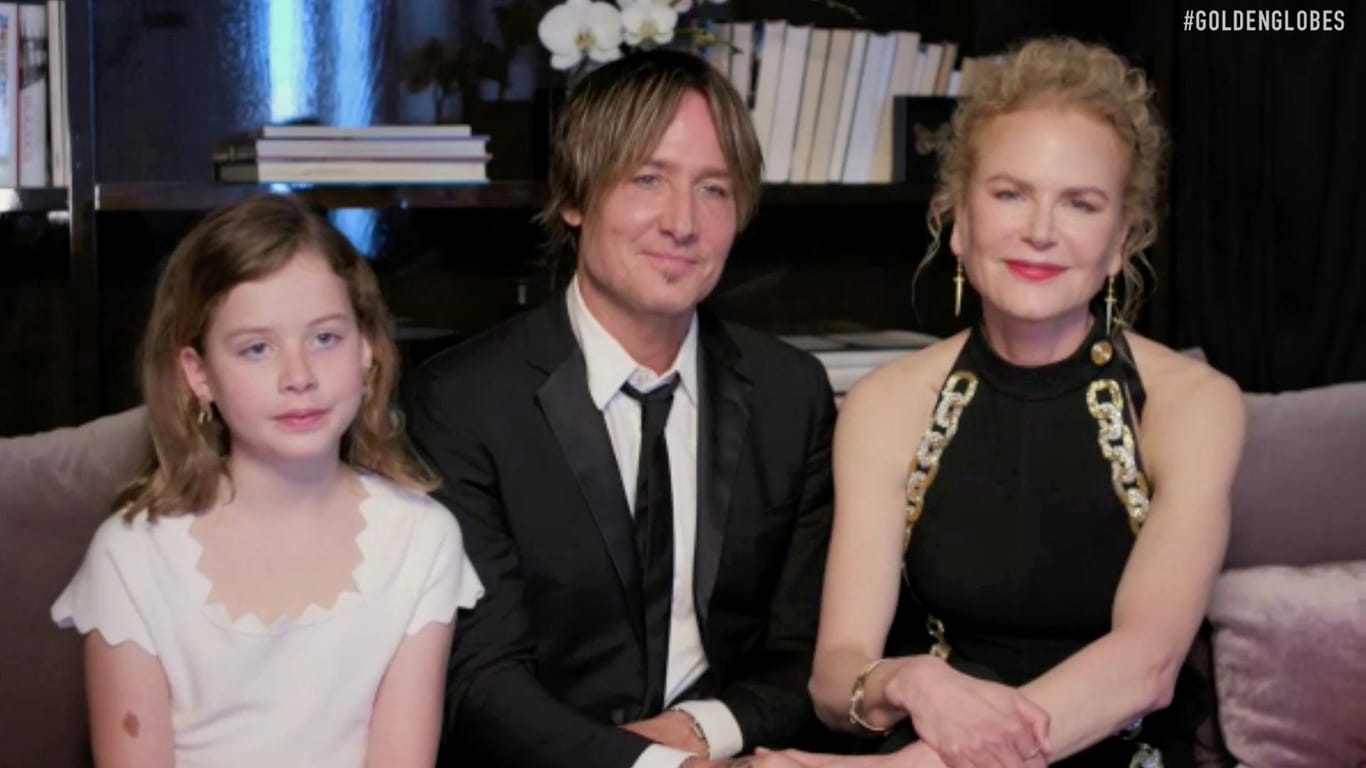 Seltener Einblick: Das vom TV-Sender NBC veröffentlichte Foto zeigt Keith Urban und Nicole Kidman mit Tochter Faith Margaret Kidman-Urban in einer Schalte der Golden Globe Awards 2021.