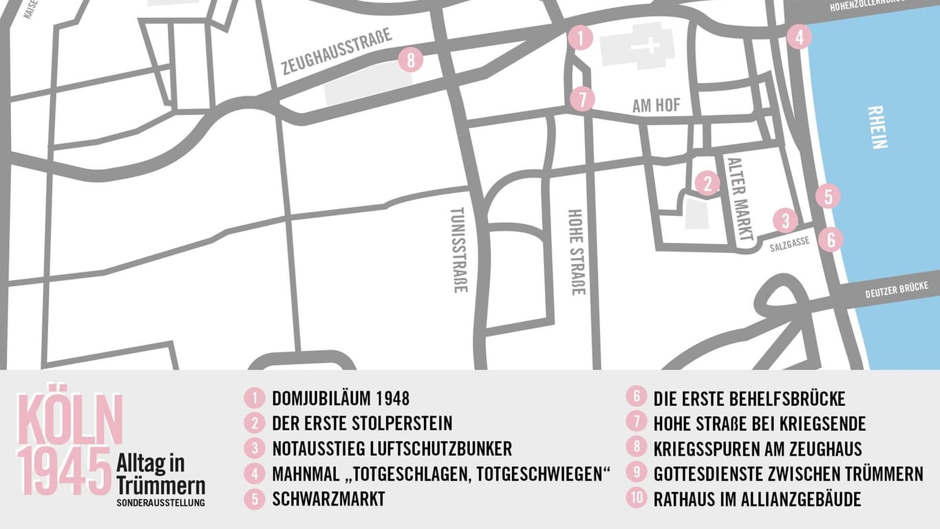 Karte mit den Ausstellungspunkten: Das Kölnische Stadtmuseum geht in den Stadtraum.