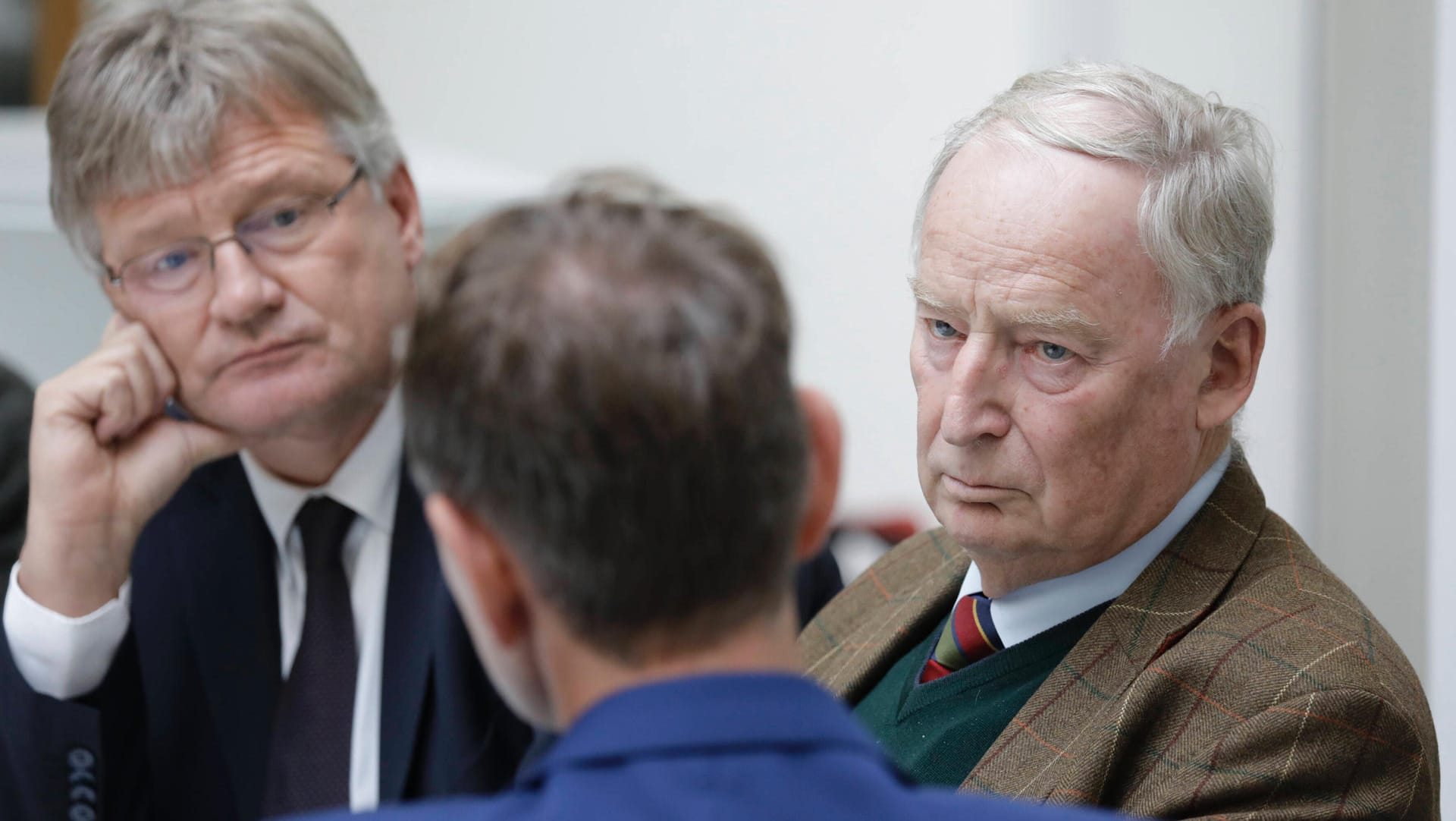 Jörg Meuthen, AfD-Bundessprecher, Björn Höcke, Vorsitzender der AfD-Fraktion im Thüringer Landtag und Alexander Gauland: Die AfD war im vergangenen Jahr von 34.750 Mitgliedern auf rund 32.000 Mitglieder zum Jahresende geschrumpft.