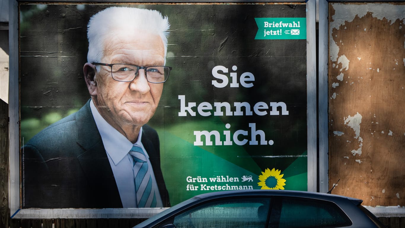 Wahlplakat der Grünen in Stuttgart: Winfried Kretschmann regiert Baden-Württemberg nun seit zehn Jahren.