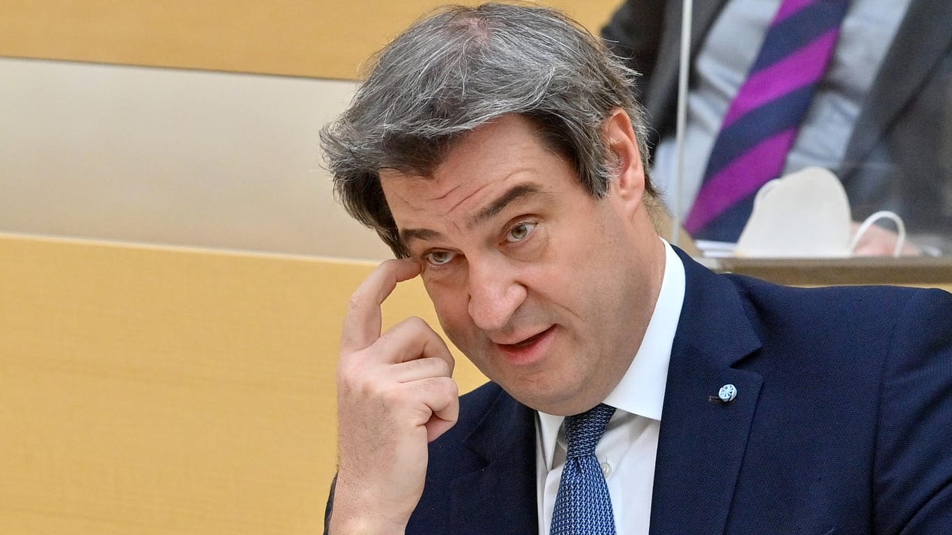 Markus Söder (CSU) spricht im Landtag: Der bayerische Ministerpräsident mahnt in der Pandemie zu vorsichtigen Lockerungen.