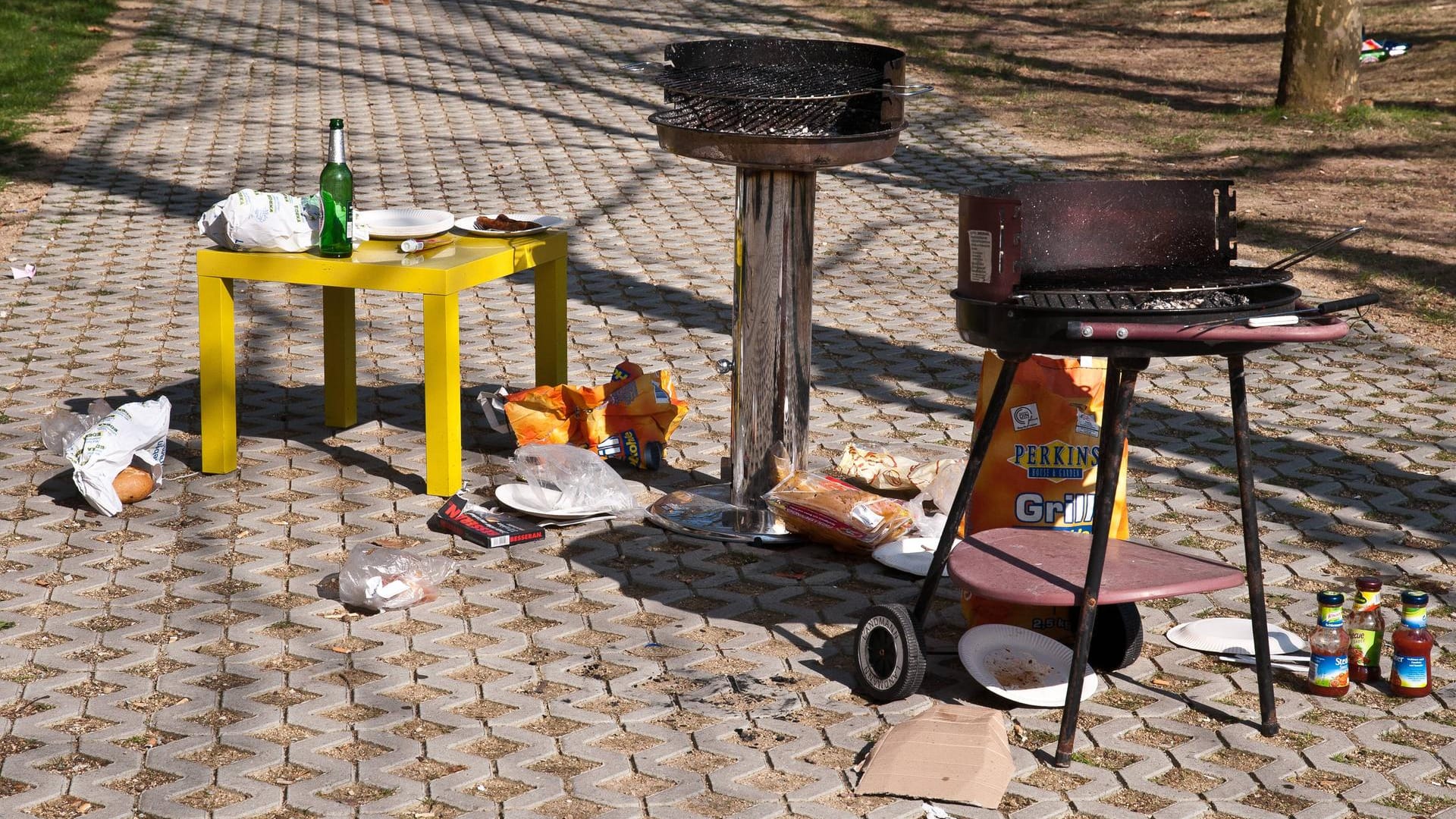 Die Hinterlassenschaften einer Grillparty (Symbolbild): Am Erfurter Wasserturm löste die Polizei eine illegale Feier von Jugendlichen auf.