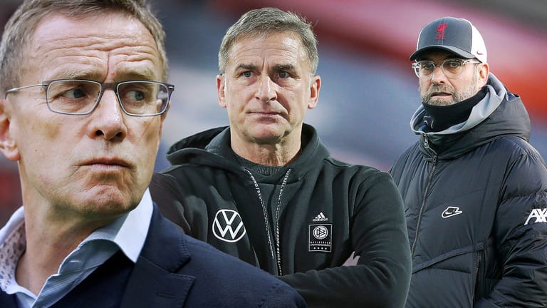 Ralf Rangnick (l.), Stefan Kuntz (m.) und Jürgen Klopp: Auch ihre Namen fallen oft bei der Suche nach einem Bundestrainer.