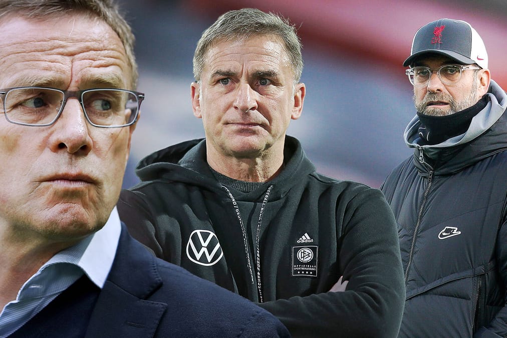 Ralf Rangnick (l.), Stefan Kuntz (m.) und Jürgen Klopp: Auch ihre Namen fallen oft bei der Suche nach einem Bundestrainer.