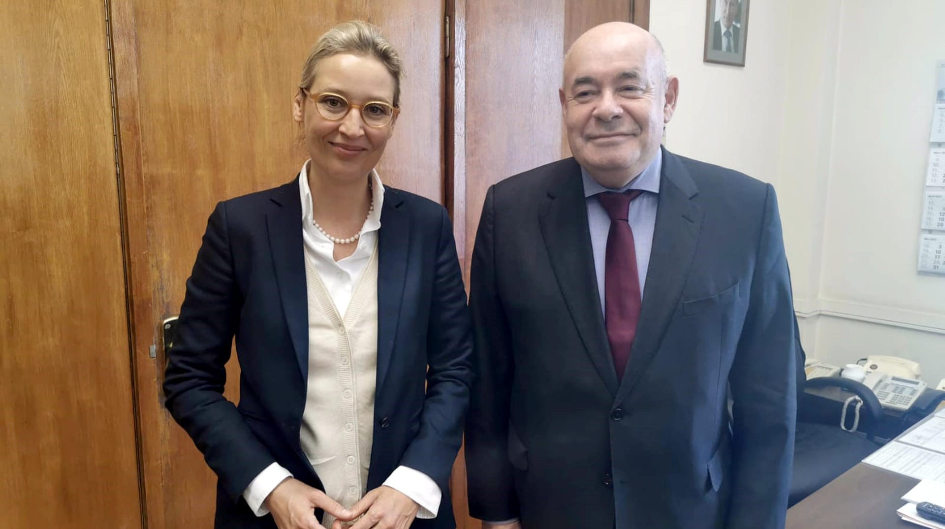 Weidel und Michail Schwydkoj, bevollmächtigter Vertreter des Präsidenten für die Kulturpolitik im Ausland: Eine Delegation der AfD-Bundestagsfraktion hält sich zu politischen Gesprächen in Moskau auf.