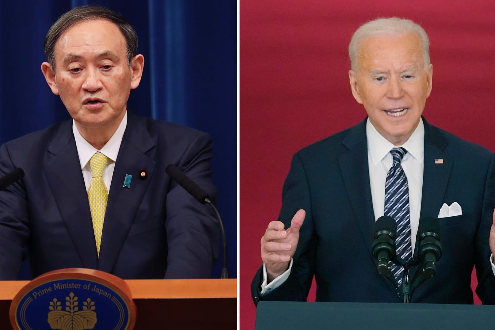 Japans Ministerpräsident Yoshihide Suga (links) und US-Präsident Joe Biden (rechts): Schon bald werden sie sich im weißen Haus treffen.