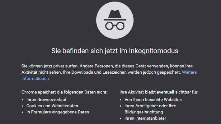 Die Startseite des Inkognito-Modus bei Chrome: In den USA wird Google verklagt, trotz privatem Surf-Modus weiter Daten seiner Nutzer zu sammeln.