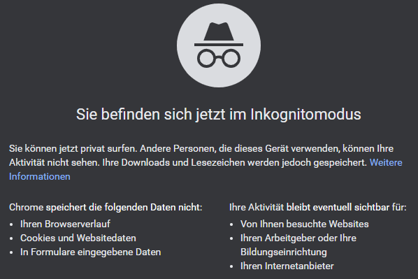 Die Startseite des Inkognito-Modus bei Chrome: In den USA wird Google verklagt, trotz privatem Surf-Modus weiter Daten seiner Nutzer zu sammeln.