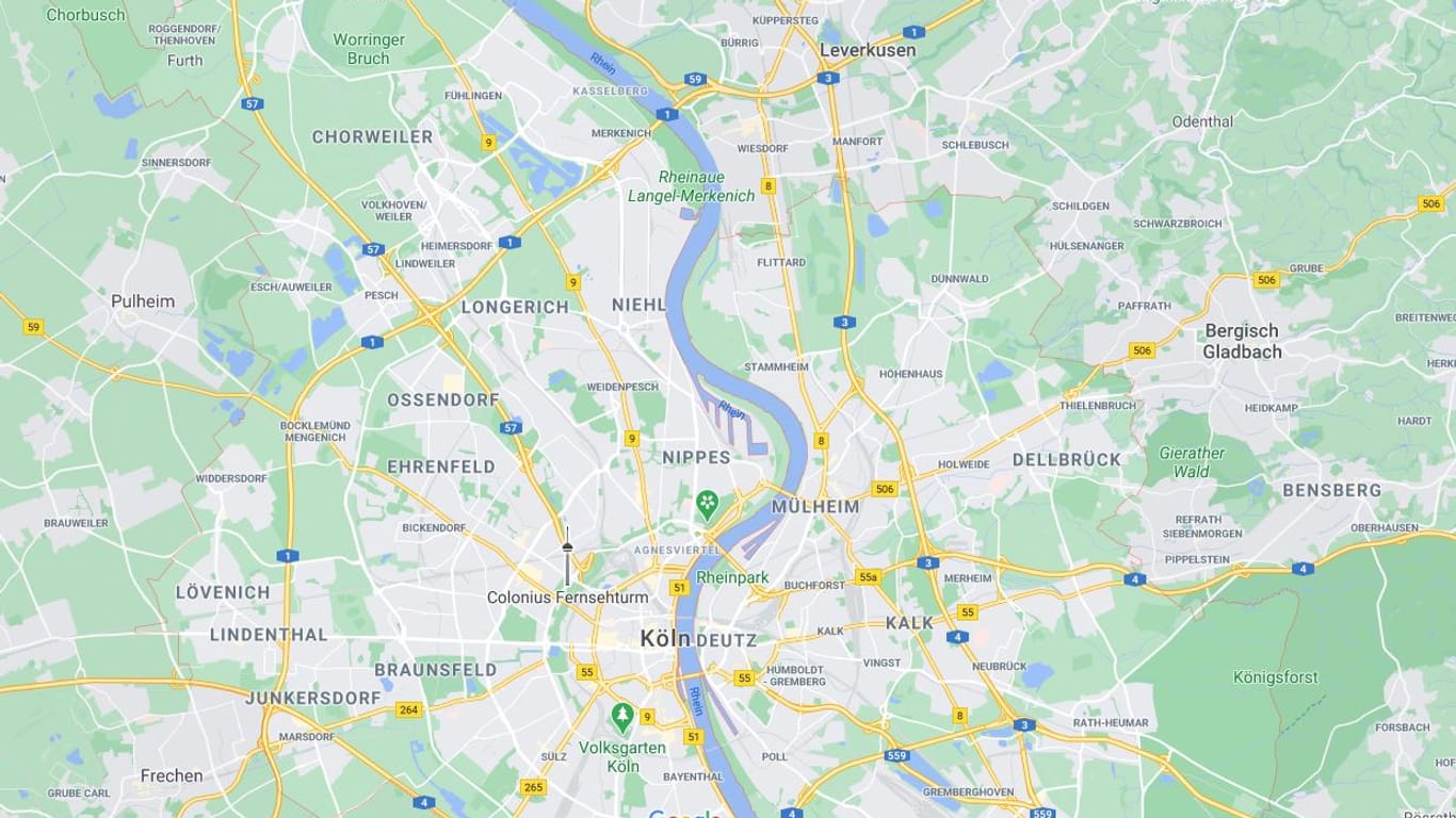 Karte von Köln und Umgebung: In der vergangenen Woche hat die Polizei 27 Einbrüche gezählt.
