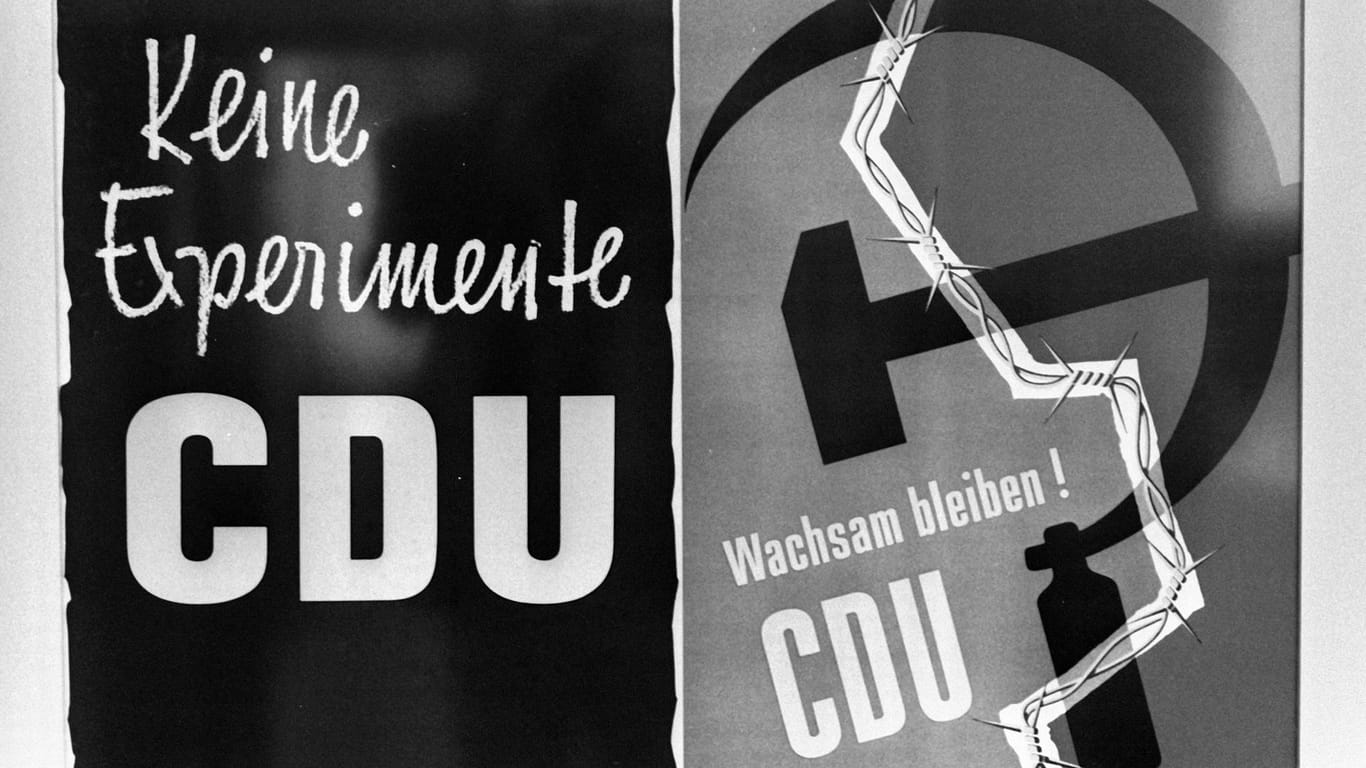 Keine Experimente. Wachsam bleiben! – Reproduktion eines historischen Wahlplakats der CDU aus dem Wahlkampf 1957.