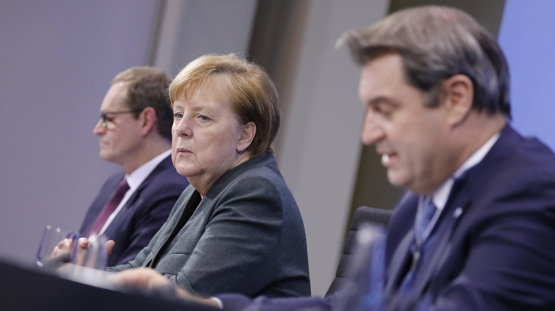 Michael Müller, Angela Merkel und Markus Söder: Es stehen wieder neue Corona-Entscheidungen an.