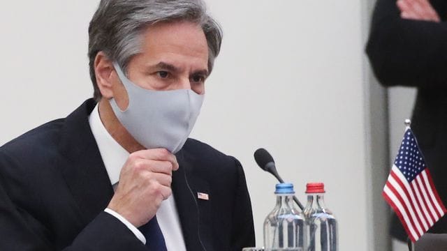 US-Außenminister Antony Blinken spricht im Nato-Hauptquartier mit seinem deutschen Amtskollegen. US-Außenminister Antony Blinken spricht im Nato-Hauptquartier mit seinem deutschen Amtskollegen.