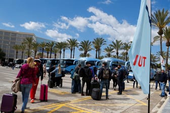 Deutsche Touristen kommen am Flughafen von Palma de Mallorca an: Die Frage, ob der Osterurlaub auf der Insel vertretbar ist, spaltet die Leserinnen und Leser von t-online.