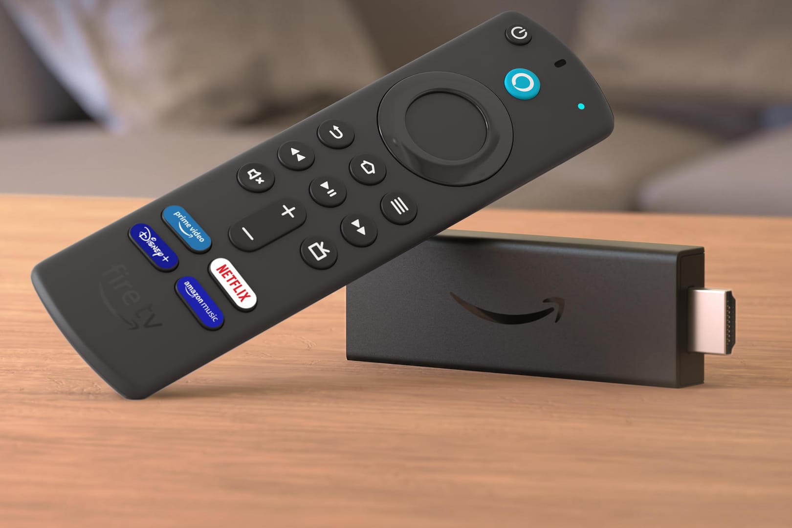 Die neue Fernbedienung des Fire-TV-Sticks von Amazon: Erstmals sind vier Tasten für Streamingdienste mit an Bord.