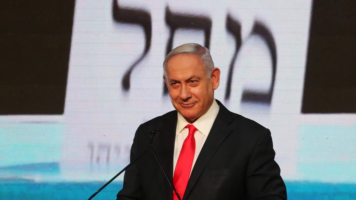 Israels Premierminister Benjamin Netanjahu am Wahlabend: Seine Likud-Partei ist erneut stärkste Kraft, allerdings wird eine Regierungsbildung erneut schwierig.