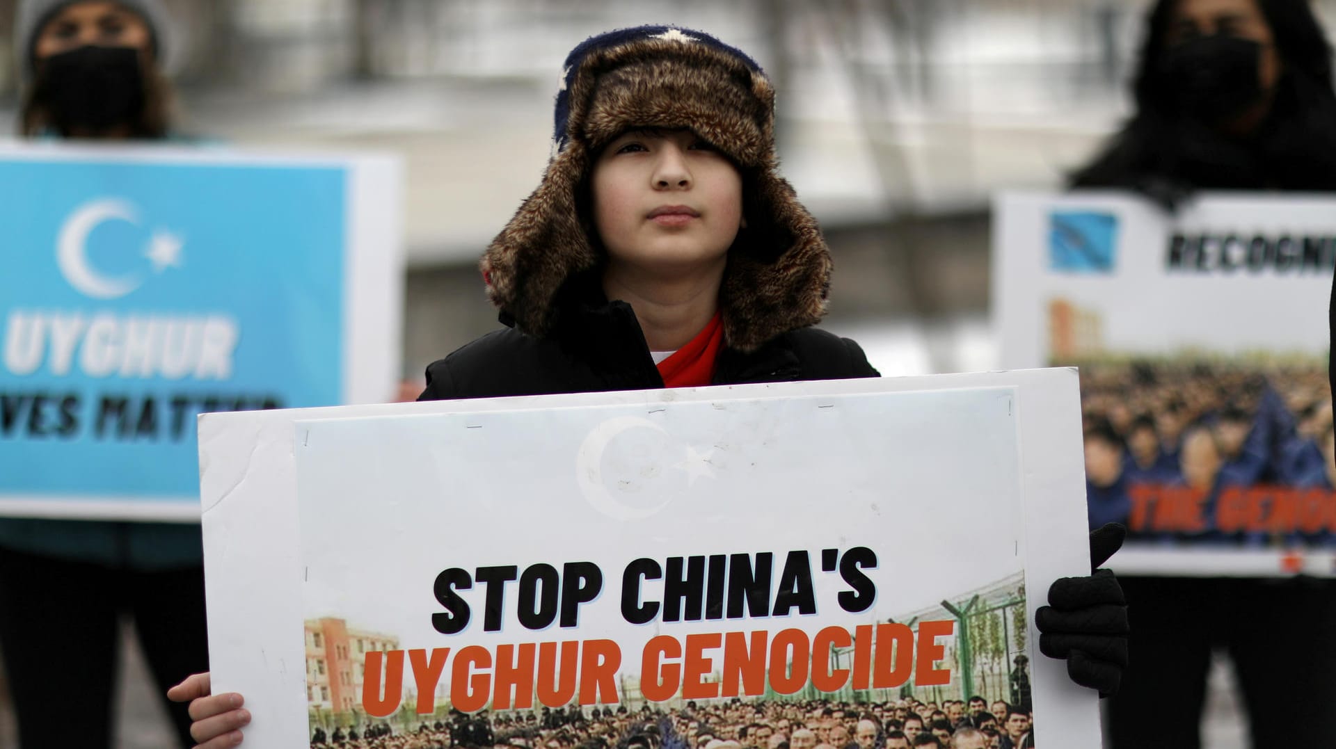 Protest gegen den Umgang Chinas mit den Uiguren in Washington, D.C.: Einreiseverbote für mehrere US-Amerikaner und Kanadier. Protest gegen den Umgang Chinas mit den Uiguren in Washington, D.C.: Einreiseverbote für mehrere US-Amerikaner und Kanadier.