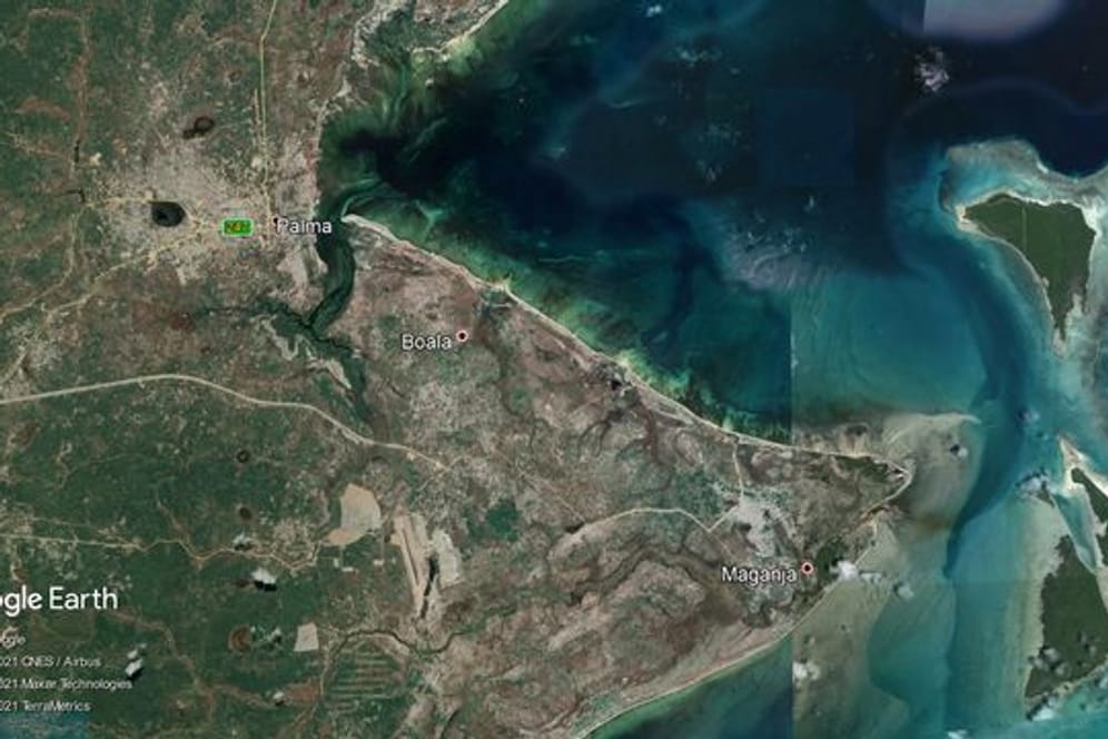Die Aufnahme von Google Earth zeigt den Küstenort Palma in der Provinz Cabo Delgado in Mosambik.