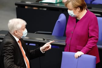 Kanzlerin Angela Merkel (CDU) im Gespräch mit Horst Seehofer (CSU): Der Innenminister fordert, dass bei der Corona-Bekämpfung mehr Verantwortung vom Bund übernommen wird.