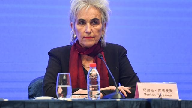 Marion Koopmans, Mitglied des Expertenteams der Weltgesundheitsorganisation bei einer Pressekonferenz in Wuhan Anfang Februar. Marion Koopmans, Mitglied des Expertenteams der Weltgesundheitsorganisation bei einer Pressekonferenz in Wuhan Anfang Februar.