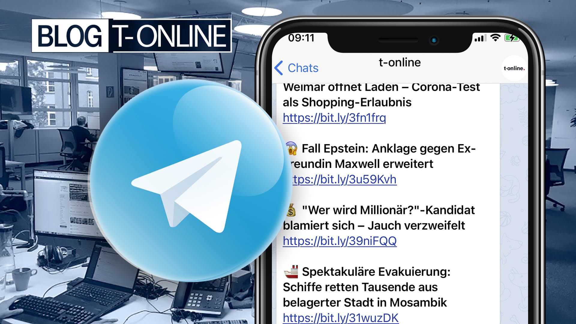 Der Telegram-Kanal von t-online ist da. Erhalten Sie aktuelle Meldungen direkt per Messenger.