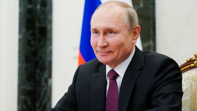 Wladimir Putin, Präsident von Russland, in einer Videokonferenz. Wladimir Putin, Präsident von Russland, in einer Videokonferenz.
