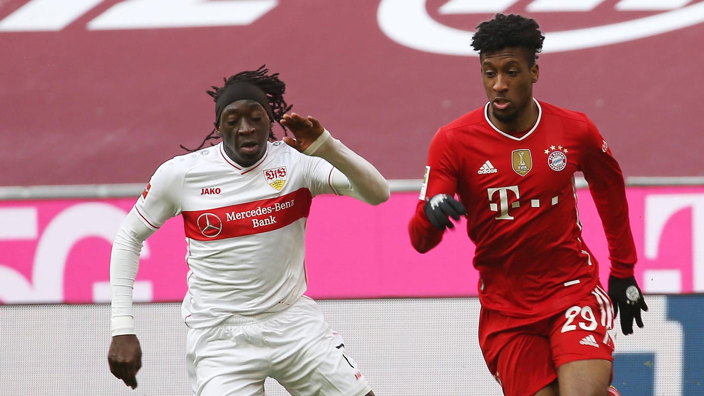 Kingsley Coman (re.): Der Bayern-Star ist einer der schnellsten Bundesliga-Profis, doch die Dynamik im Spiel um ihn herum nimmt ab.