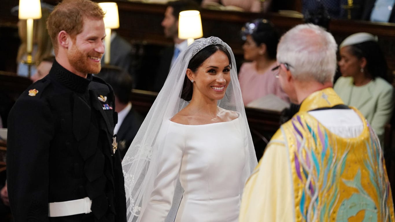 Prinz Harry und Herzogin Meghan während ihrer Hochzeit am 19. Mai 2018 in Windsor: Vor ihnen steht der Erzbischof von Canterbury, Justin Welby.