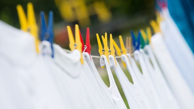 Unterhemden hängen mit bunten Klammern auf einer Wäscheleine: In Frankfurt kletterte ein Mann über die Brüstungen von Balkons und stahl Damenunterwäsche.