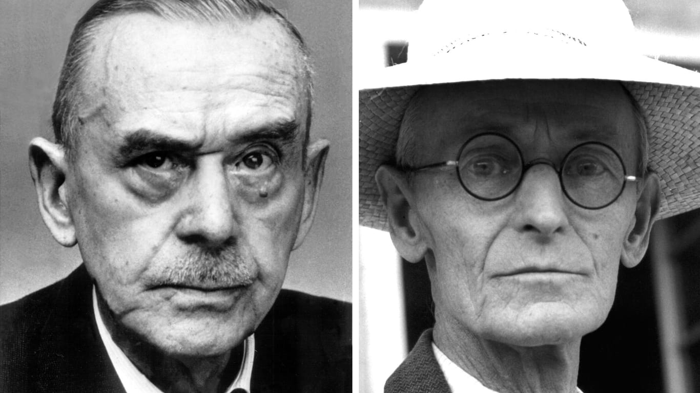 Die undatierten Aufnahmen zeigen die Schriftsteller Thomas Mann (l) und Hermann Hesse: Beide arbeiteten auch für den "Simplicissimus".