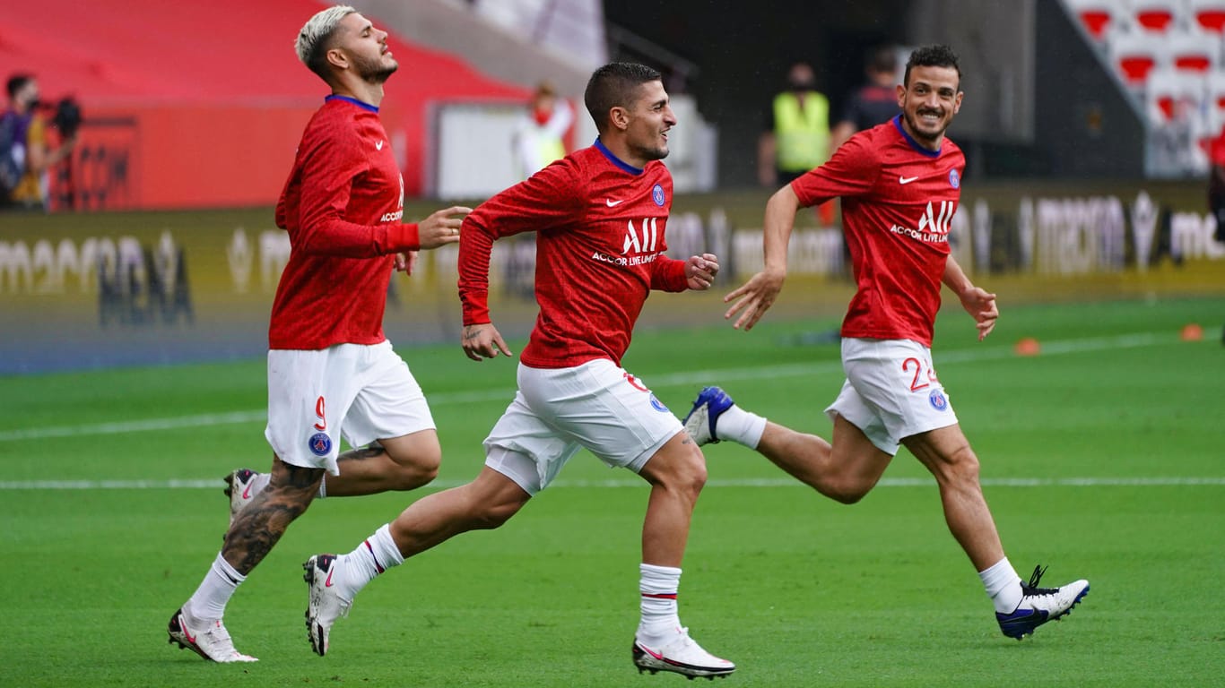 Unter anderem auf dieses Trio muss PSG in München verzichten: Mauro Icardi, Marco Verratti und Alessandro Florenzi (v.l.).