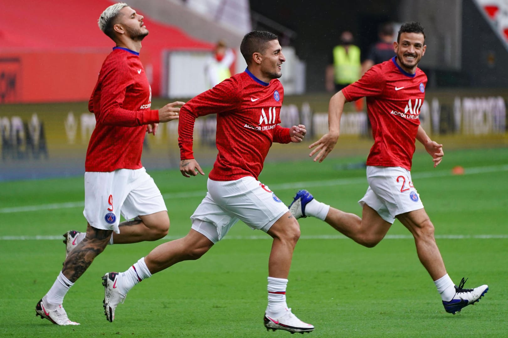 Unter anderem auf dieses Trio muss PSG in München verzichten: Mauro Icardi, Marco Verratti und Alessandro Florenzi (v.l.).