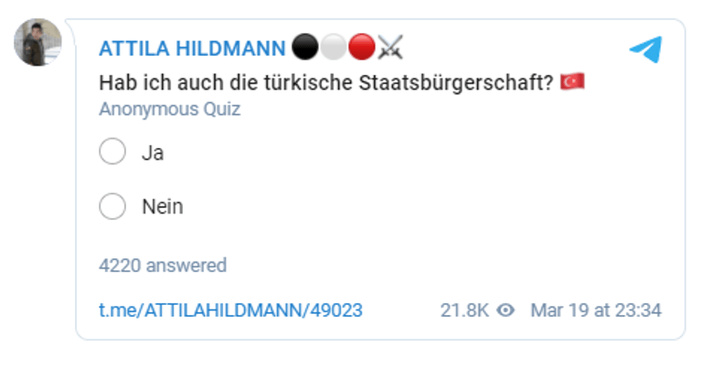 Umfrage: Attila Hildmann ließ abstimmen, ob er die türkische Staatsangehörigkeit hat oder nicht. Nach seiner Darstellung hat er sie.