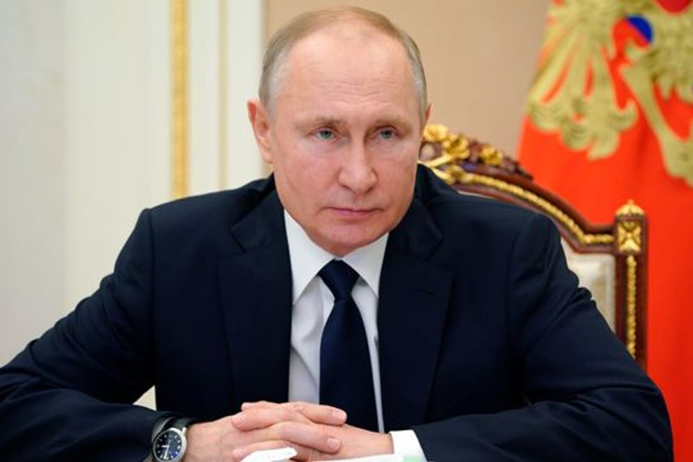 Der russische Präsident Wladimir Putin im Kreml bei einer Videokonferenz.