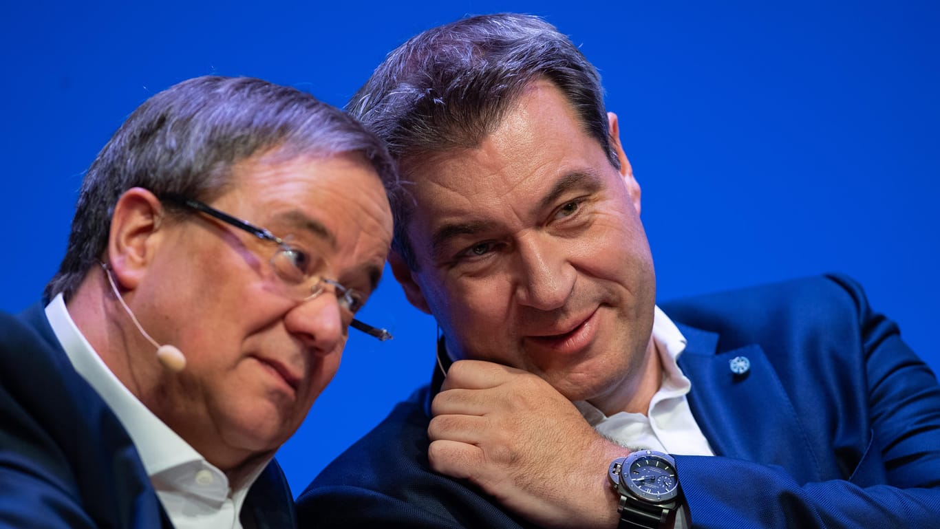 Armin Laschet und Markus Söder im Europawahlkampf: Nun ringen die beiden Ministerpräsidenten um die Kanzlerkandidatur der Union.