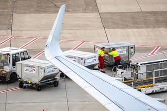 Ein Flugzeug wird mit Gepäck beladen (Symbolbild): Die privaten Bodenverkehrsdienstleister fordern Hilfe.