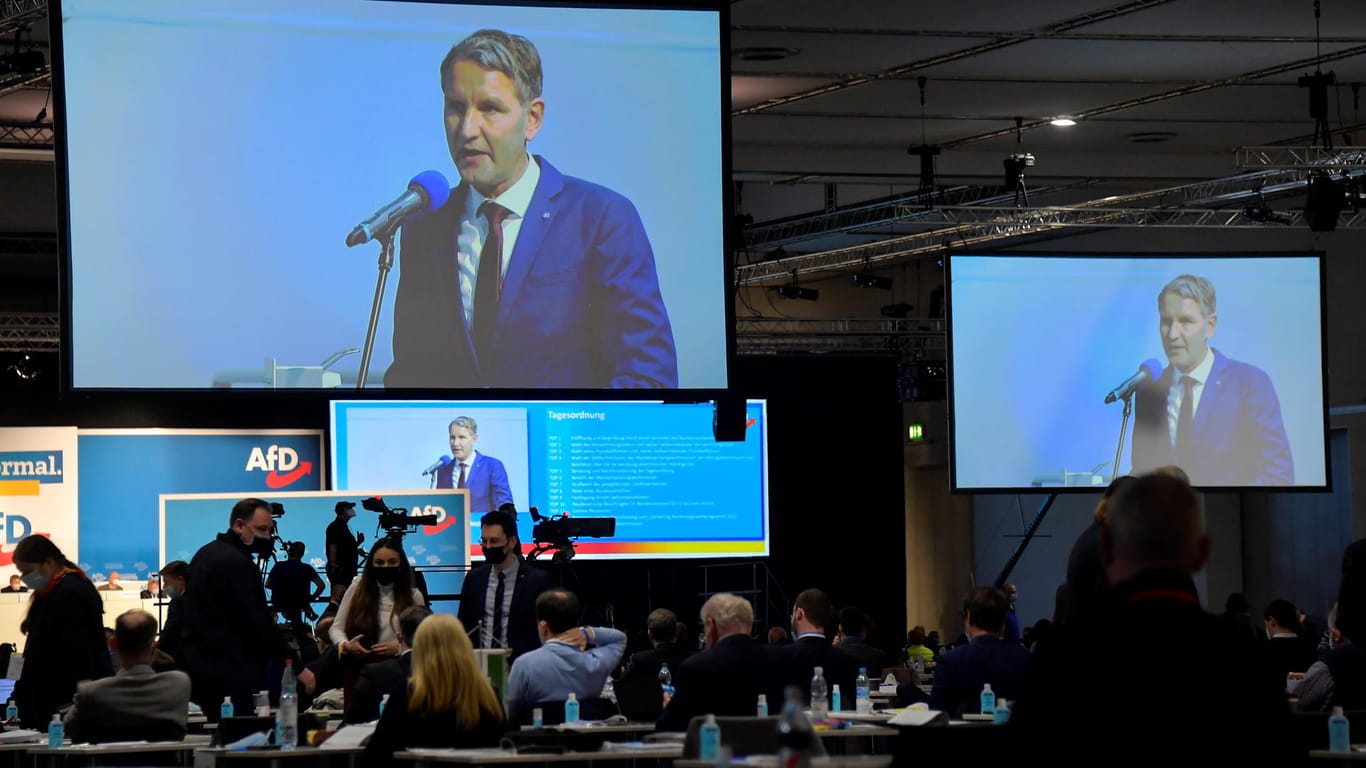 Der Thüringer Landeschef Björn Höcke griff mehrere Male zum Mikrofon: Er wirft der Parteispitze Personalpolitik "aus machtpolitischen Gründen" vor.
