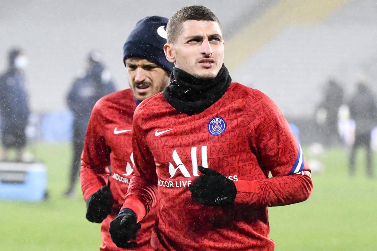 Marco Verratti (r.) und Alessandro Florenzi: Die beiden Italiener werden wohl gegen Bayern im Rückspiel wieder dabei sein können.