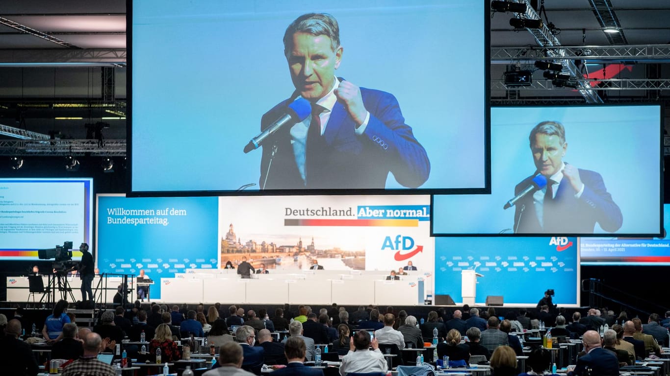 Björn Höcke spricht in der Dresdener Messehalle beim Bundesparteitag der AfD: Er will ein "politisches Zeichen" setzen.