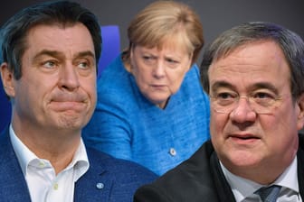 Markus Söder, Angela Merkel und Armin Laschet (Fotomontage): In vielen Umfragen liegt Bayerns Ministerpräsident nicht nur weit vor dem CDU-Chef, sondern auch vor der Bundeskanzlerin.