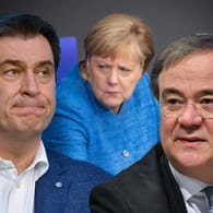 Markus Söder, Angela Merkel und Armin Laschet (Fotomontage): In vielen Umfragen liegt Bayerns Ministerpräsident nicht nur weit vor dem CDU-Chef, sondern auch vor der Bundeskanzlerin.