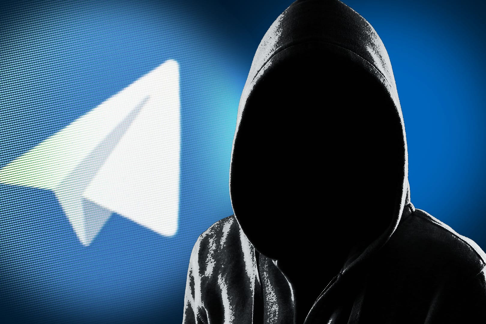 Das Telegram-Logo und ein Mann in Hoodie: Auf Telegram sammeln sich oft Extremisten.