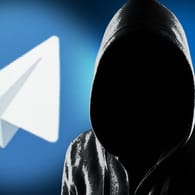 Das Telegram-Logo und ein Mann in Hoodie: Auf Telegram sammeln sich oft Extremisten.