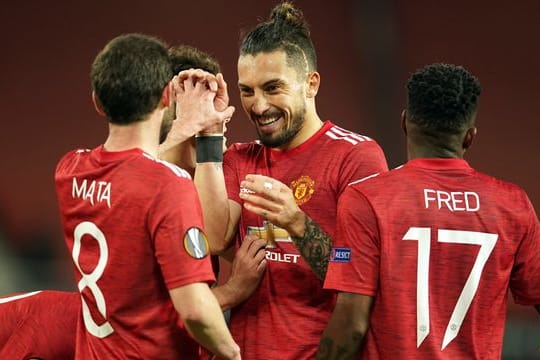 Die Spieler von Manchester United freuen sich über den Einzug ins Halbfinale der Europa League.