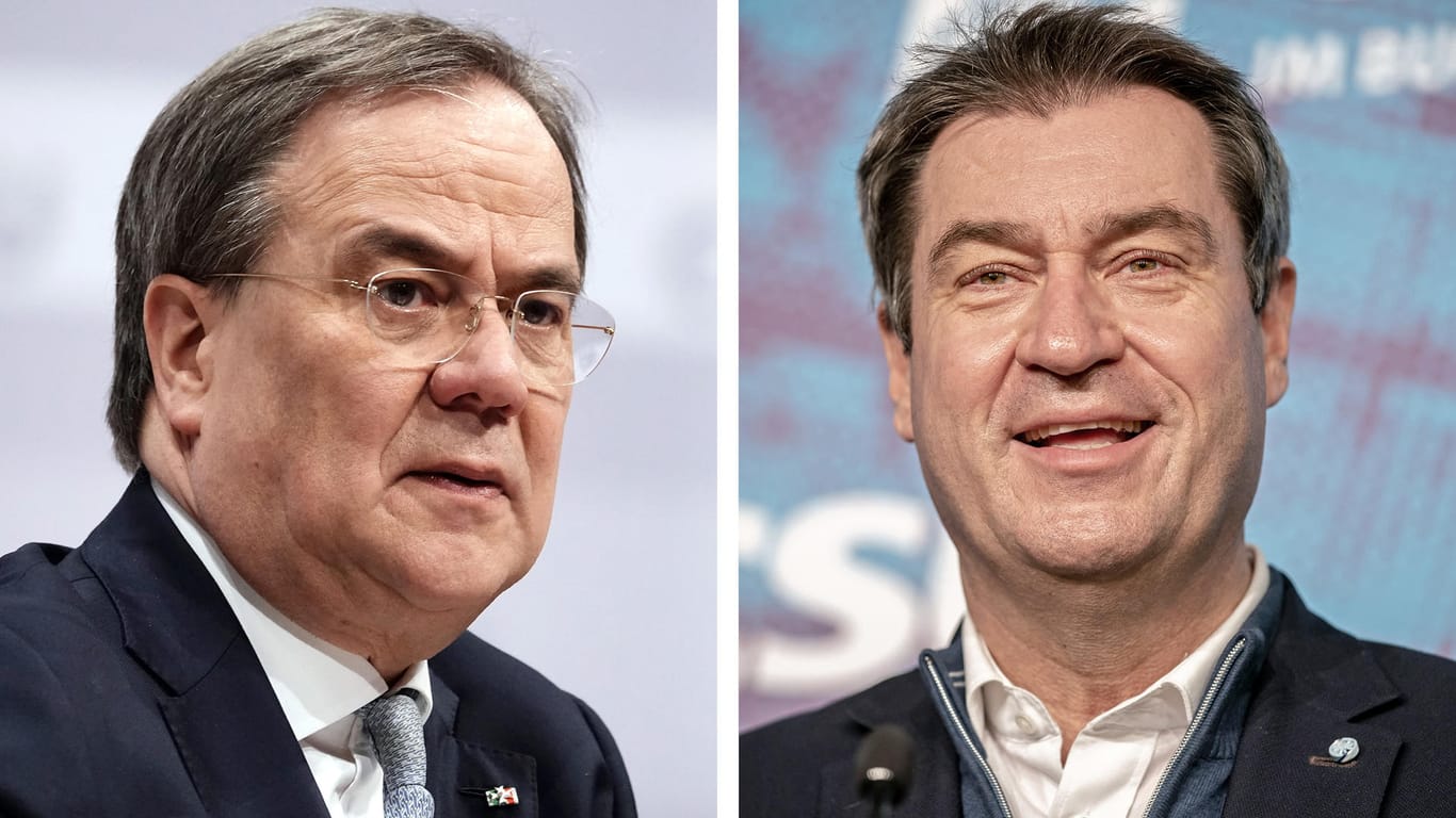 Armin Laschet, Ministerpräsident von Nordrhein-Westfalen und neuer CDU-Vorsitzender (l), und Markus Söder, Ministerpräsident von Bayern und CSU-Vorsitzender: Keiner von ihnen will auf die Kandidatur verzichten.