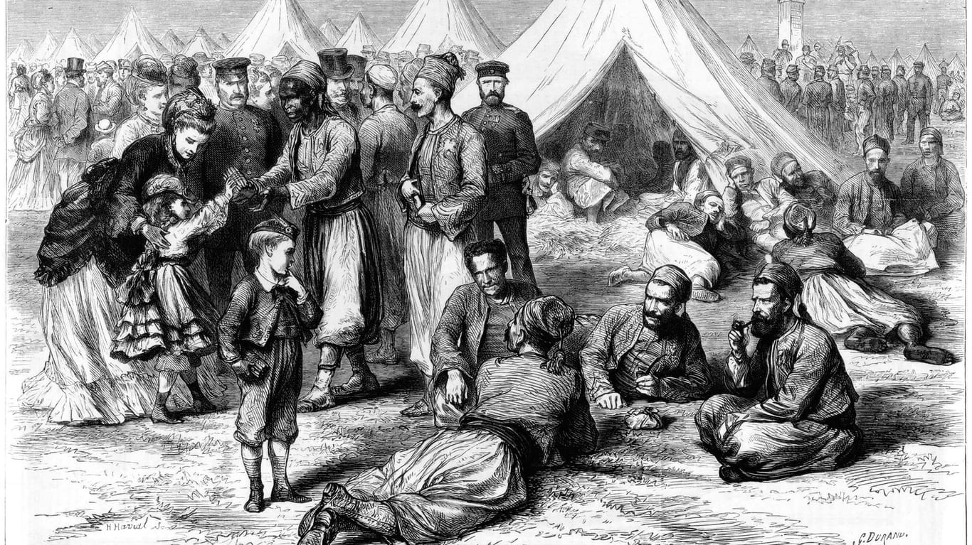 Der deutsch-französischen Kriegs im Jahr 1870: Die Illustration zeigt ein Lager für französische Kriegsgefangene in Wahn, das zum heutigen Stadtbezirk Köln-Porz gehört.