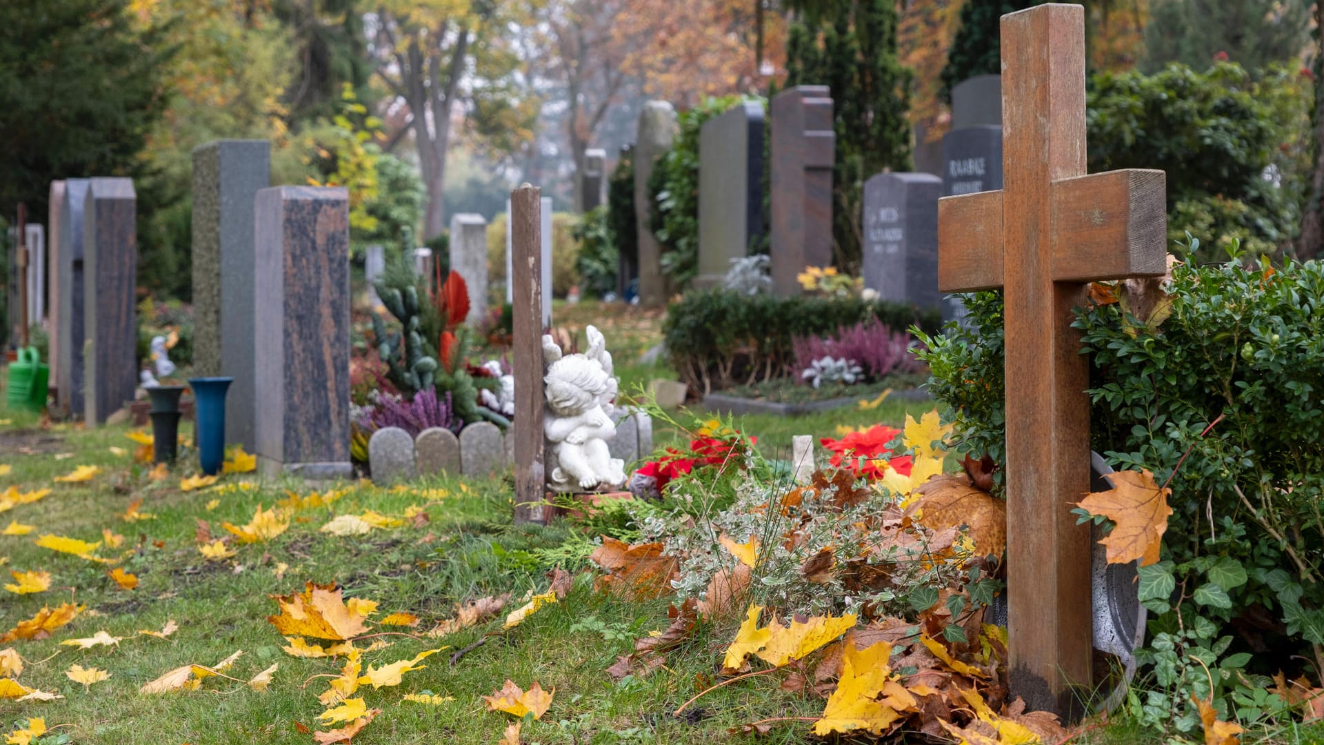 Gräber auf einem Friedhof (Symbolbild): In Essen haben Unbekannte 24 Grabstätten verwüstet. Gräber auf einem Friedhof (Symbolbild): In Essen haben Unbekannte 24 Grabstätten verwüstet.